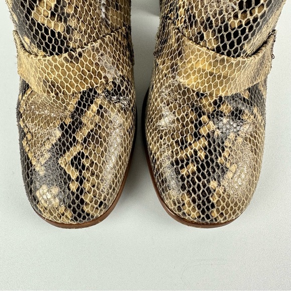 Topshop Snakeskin Print Booties Tan Black Leather High Block Heels Women’s 38 - Picture 5 of 16